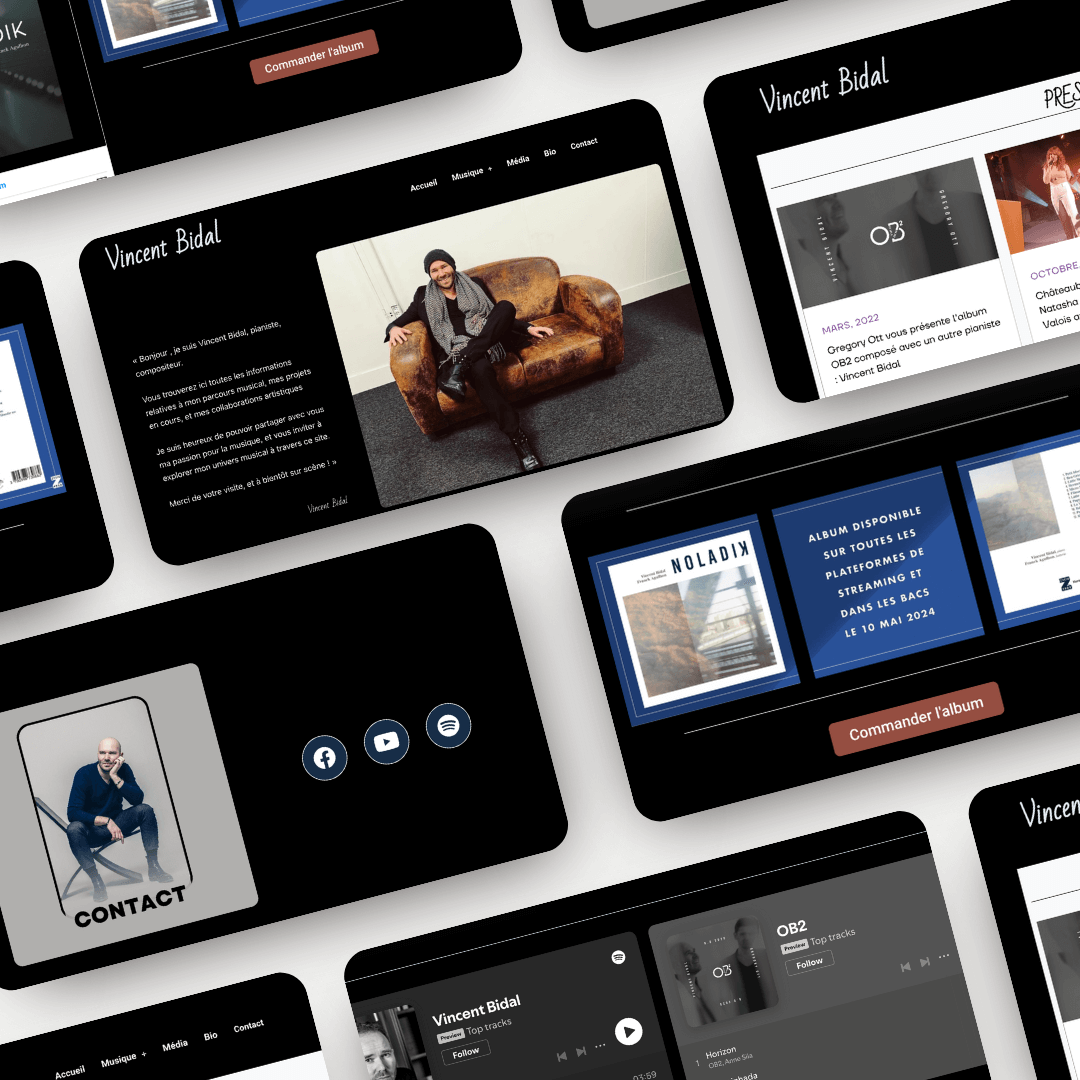 Site vitrine réalisé pour Vincent Bidal, pianiste